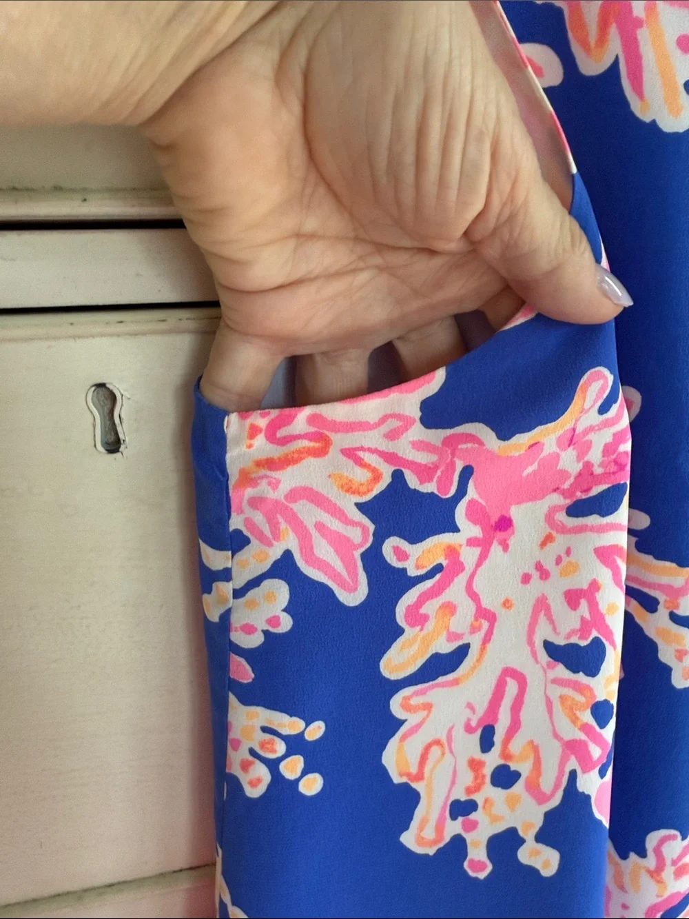 Lilly Pulitzer Jackie Silk Blue Dress with Pink Coral Print size M